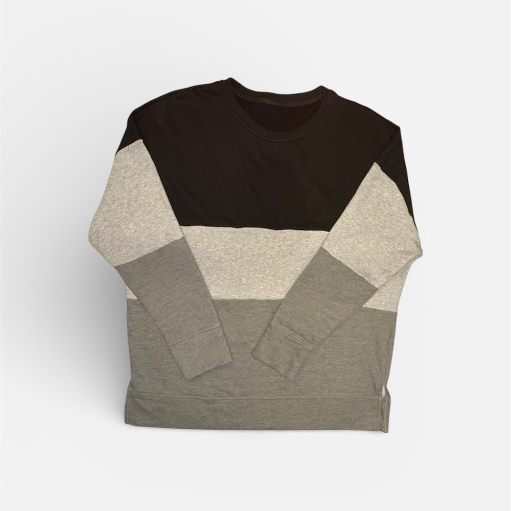Unisex Color Block‎ Sweatshirt | XL | Black Gray Pullover Crewneck